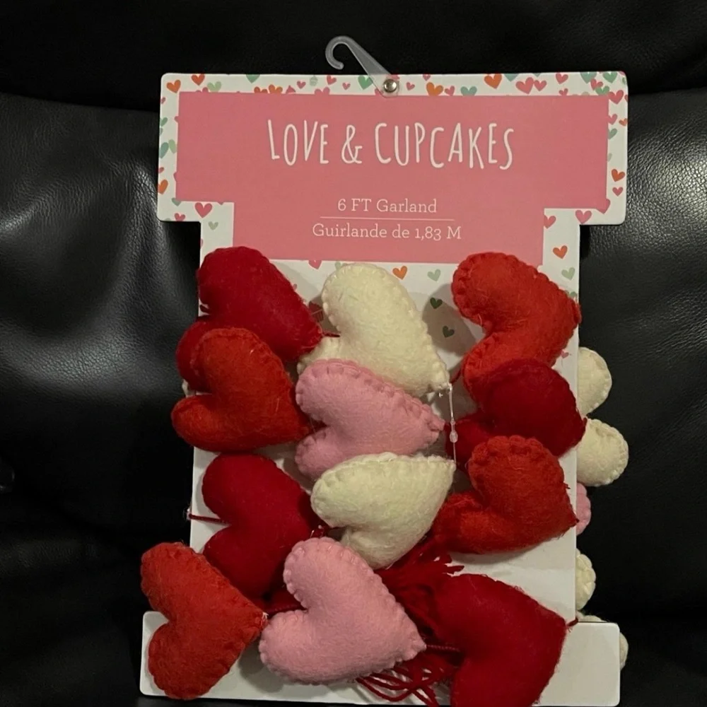Valentines Love and Cupcakes Heart Garland - Valentines Felt Hearts Garland